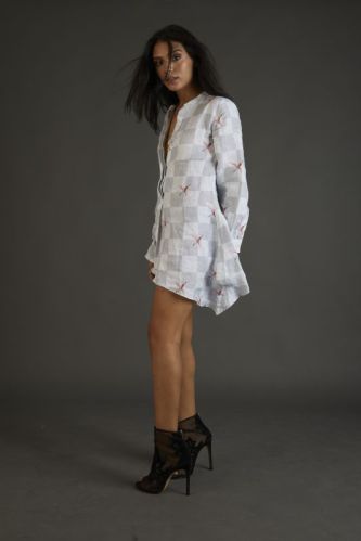 Linen Printed Shirt Dress, Sleeve Style : Long Sleeve