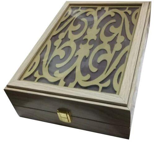 Beige Golden Rectangular Polished Designer Wooden Necklace Box, For Keeping Jewellery, Size : 18x7cm