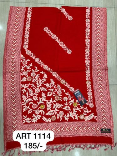 Embroidered ART1114 Floral Woolen Stole, Packaging Type : Poly Bag