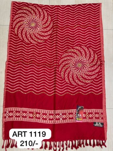 Embroidered ART1119 Red Woolen Shawl, Occasion : Party Wear