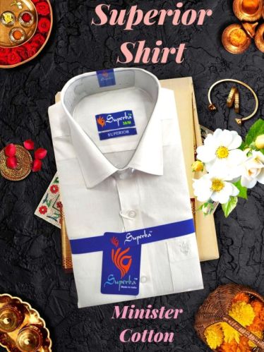 Plain Regular Collar Cotton Minister Mens White Shirt Formal Wear