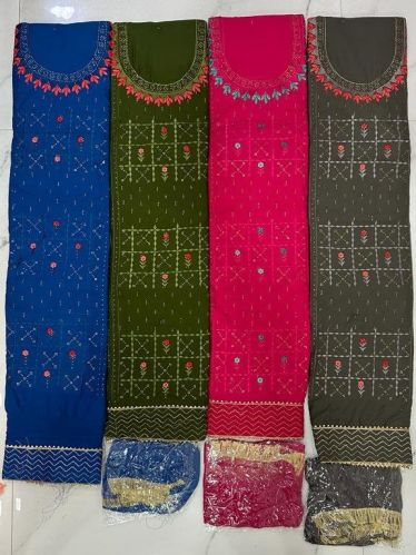 Ladies Designer Jam Cotton Unstitched Suit, Packaging Type : Poly Bag