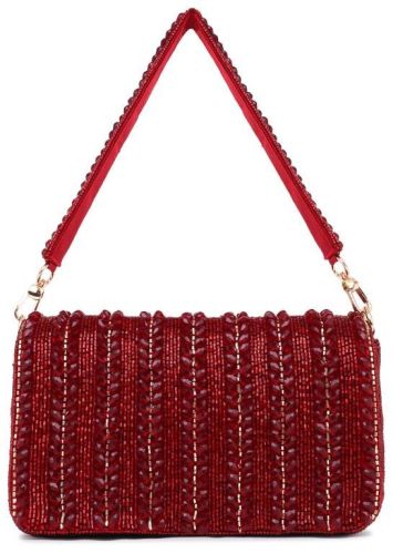 Polyester Solid Beaded Tatiana Long Flap Clutch Bag 5x8 Inch