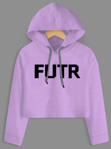 FUTR Printed Purple Crop Hoodie, Gender : Female