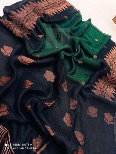 Printed Designer Handloom Linen Saree, Speciality : Easy Wash
