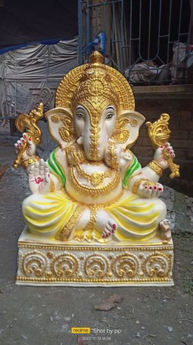 Mulit Colour Printed Fiberglass Ganesh Statue, Packaging Type : Carton Box