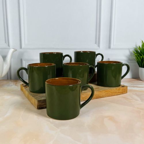 Forest Green Dual Tone Ceramic Tea Cups Set