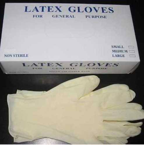 Creamy Plain Latex Examination Gloves, For Medical Use, Packaging Type : Paper Box