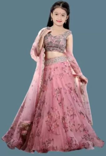 11-12 Year Girls Lehenga Choli, Technics : Machine Made