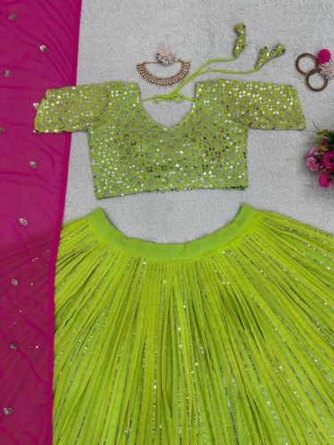 Green Faux Georgette Lehenga Choli S To XL Party Wear