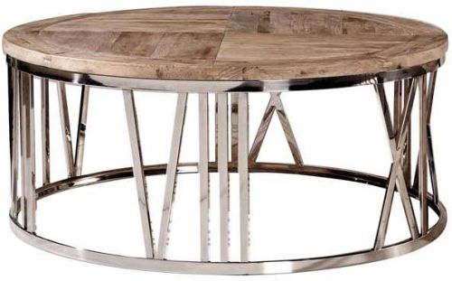 Round Steel Coffee Table With Wooden Top