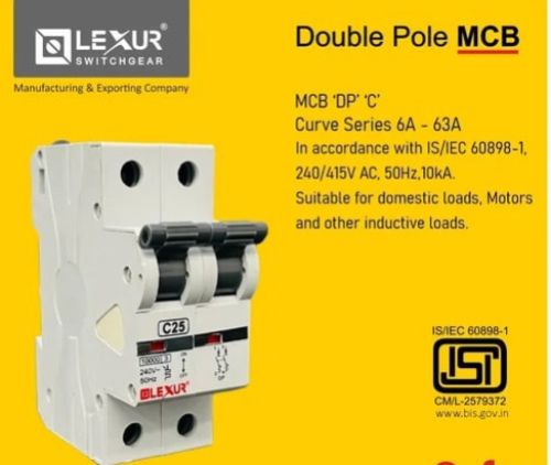 White Lexur Single Phase 240/415V AC 50Hz Double Pole MCB Switch