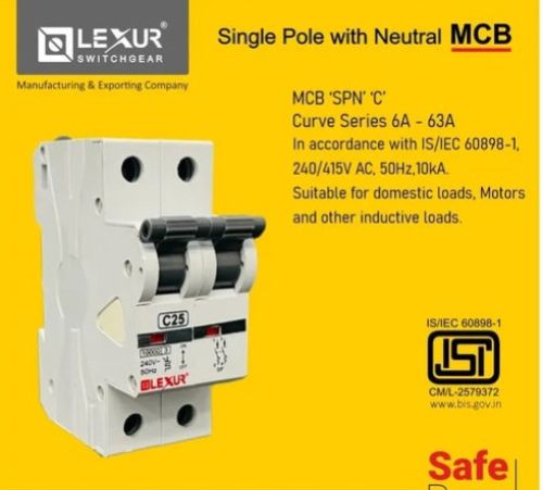 White Single Pole MCB Switch With Neutral, For Electricity Safety