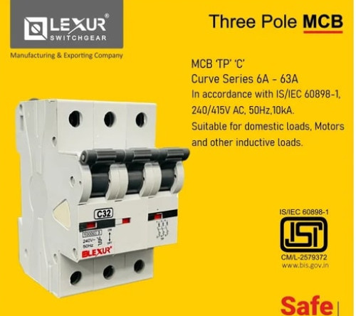 White Three Pole MCB Switch Without Neutral