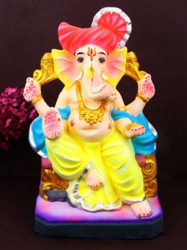 12.5 Inch Vishwamukha Eco-friendly Ganpati Ganesha Murti In Lalbaug Raja Position