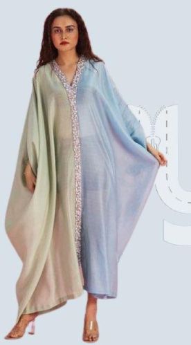 Tissue Two Colouerd Partition Kaftan With Embedded Lace