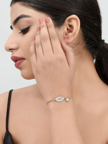 0122INSH23-2814 Gold Plated Evil Eye Turquoise Blue Bracelet