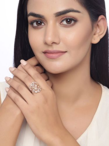 SH13-1765 Rose Gold Plated AD Studded Cocktail Rings