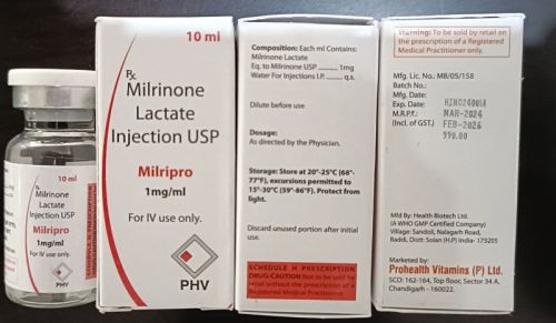 Milrinone Lactate Injection, Grade : Medicine Grade, Packaging Size : 10ml For Clinical, Hospital