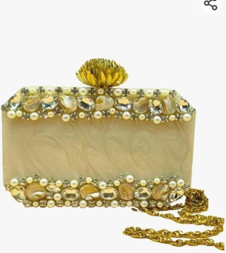 Golden Resin Clutch Bag, Closure Type : Twist Lock