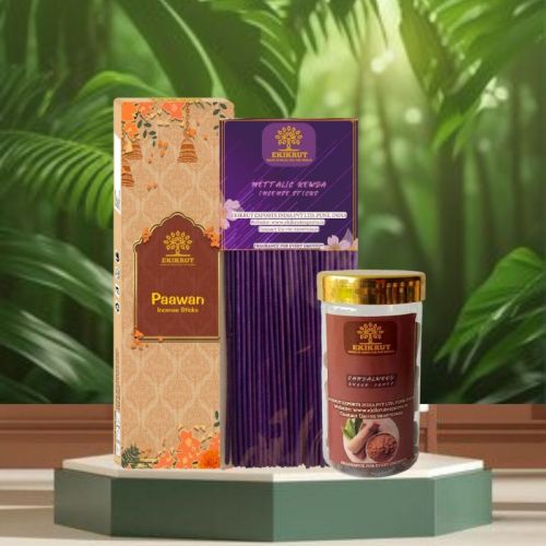 Paawan Mettalic Kewda Incense Sticks and Sandalwood Dhoop Cones Combo Pack