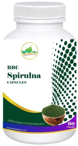 Green BBC Spirulina Capsule, For Supplement Diet, Packaging Type : Plastic Bottle