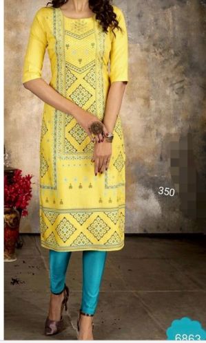 Printed Cotton Ladies Designer Straight Kurti, Size : All Sizes