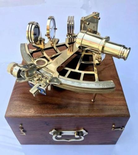 Brass Sextant With Wooden Box For Collectible