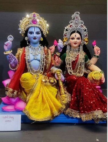 Multicolor POP Lord Laxmi Narayan Statue, For Religious Purpose, Packaging Type : Carton Box