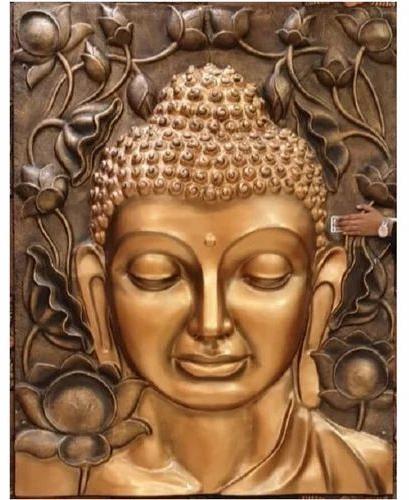 Golden Handmade Fiber Buddha Wall Mural, Packaging Type : Carton Box