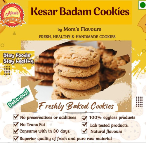Mom's Flavours Kesar Badam Cookies, For Snacks, Home, Office