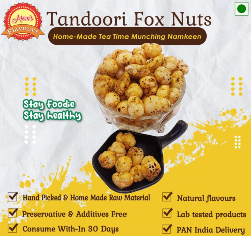 Mom's Flavours Tandoori Foxnuts, For Snacks, Home, Office, Packaging Type : Pouch Pack-Food Grade Approved