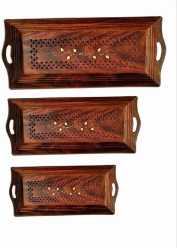 Brown Rectengular Polished Printed Wooden Coffee Tray Set, For Homes, Restaurants, Size : Multisizes