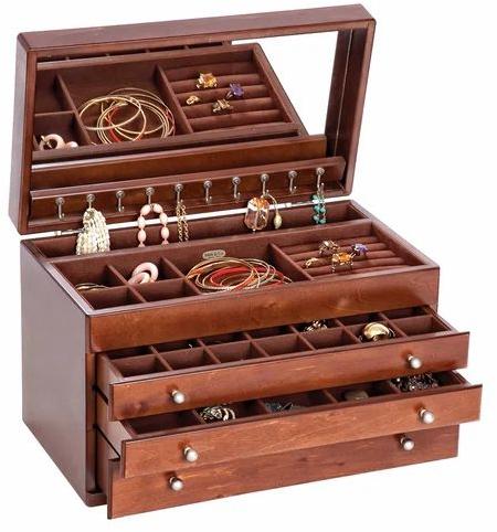 Brown Rectangular Plain Polished Wooden Jewellery Box, For Keeping Jewelry