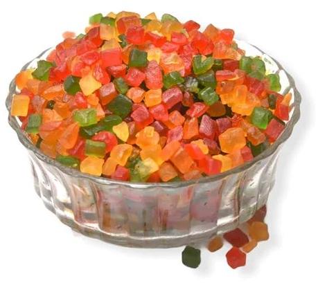 Soft Multicolor Tutti Frutti, For Biscuits Decoration, Breads, Cakes, Lce-creams, Pastries, Taste : Sweet