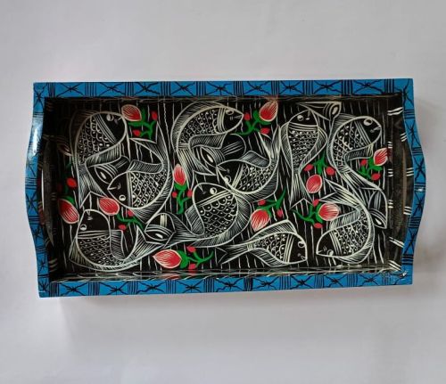 Hand Painted Wooden Tray With Handle, For Household, Gifting, Feature : Eco-friendly, Attractive Look