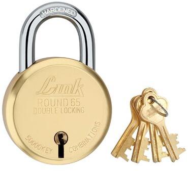 Link 65mm Round Brass Pad Lock For Almirah, Door, Drawer