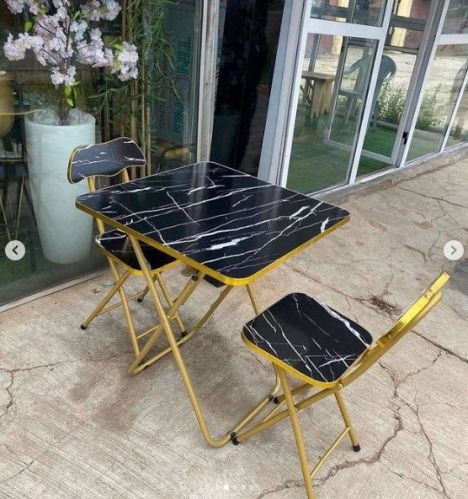 Black Marble 2-Seat Table & Chair Set For Cafe