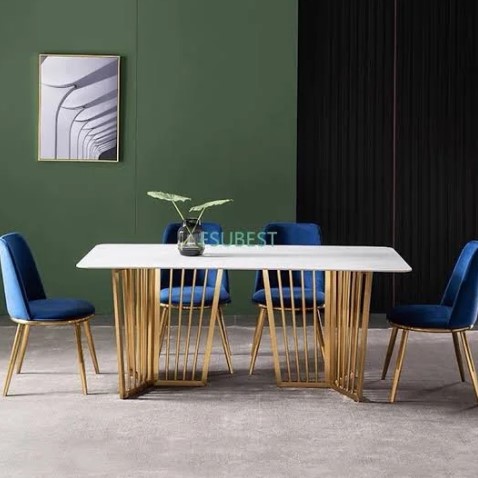 Gold Phooldaan Rectangle Marble Top Dining Table, For Restaurant, Hotel, Home, Cafe, Size : 60-70