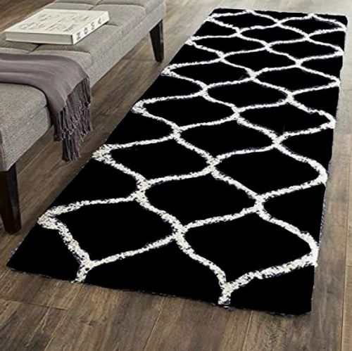 Luxe Black Rectangle Shaggy Fur Rug, For Home, Office, Hotel, Floor, Technique : Machine Tufted