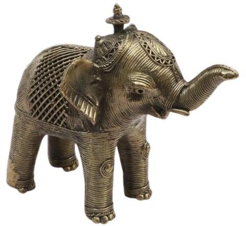 Golden Polished Brass Dhokra Elephant Statue, For Interior Decor, Packaging Type : Box