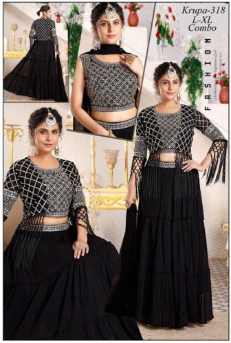 Ladies Black Crop Top and Skirt With Shrug