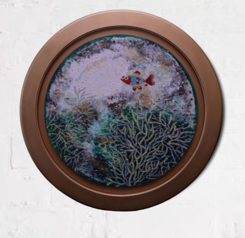 Multi Color Round Acrylic Canvas Alone Sea Paintings, For Wall Decoration, Size : 30 Inch