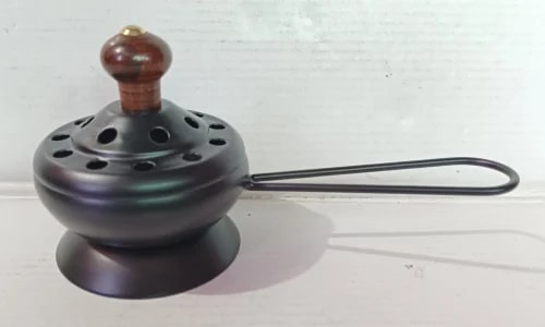 Black Polished Wood IC137 Charcoal Incense Burner, For Religious, Style : Antique