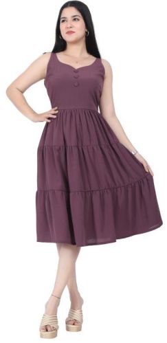 POSH21 Striped V-Neck Cotton Blend Midi Dress, Size : XL, XXL, XXXL