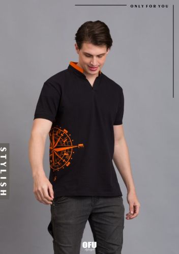OFU LIFESTYLE Cotton Casual Polo T-Shirts, Color : Black