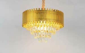 Golden Electric Toughened Glass MCR-1227-600 Hanging Chandelier, For Banquet Halls, Home, Restaurant