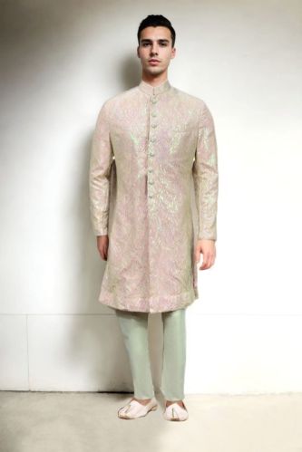 Baby Pink Sequin and Bead Embellished Sherwani For Rental