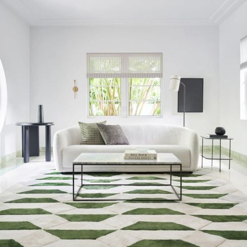 Pure Wool Tiles Pattern Green Hand Tufted Carpet, For Home, Office, Hotel, Speciality : Long Life