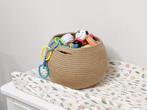 Brown Uzer Round Natural Jute Storage Basket
